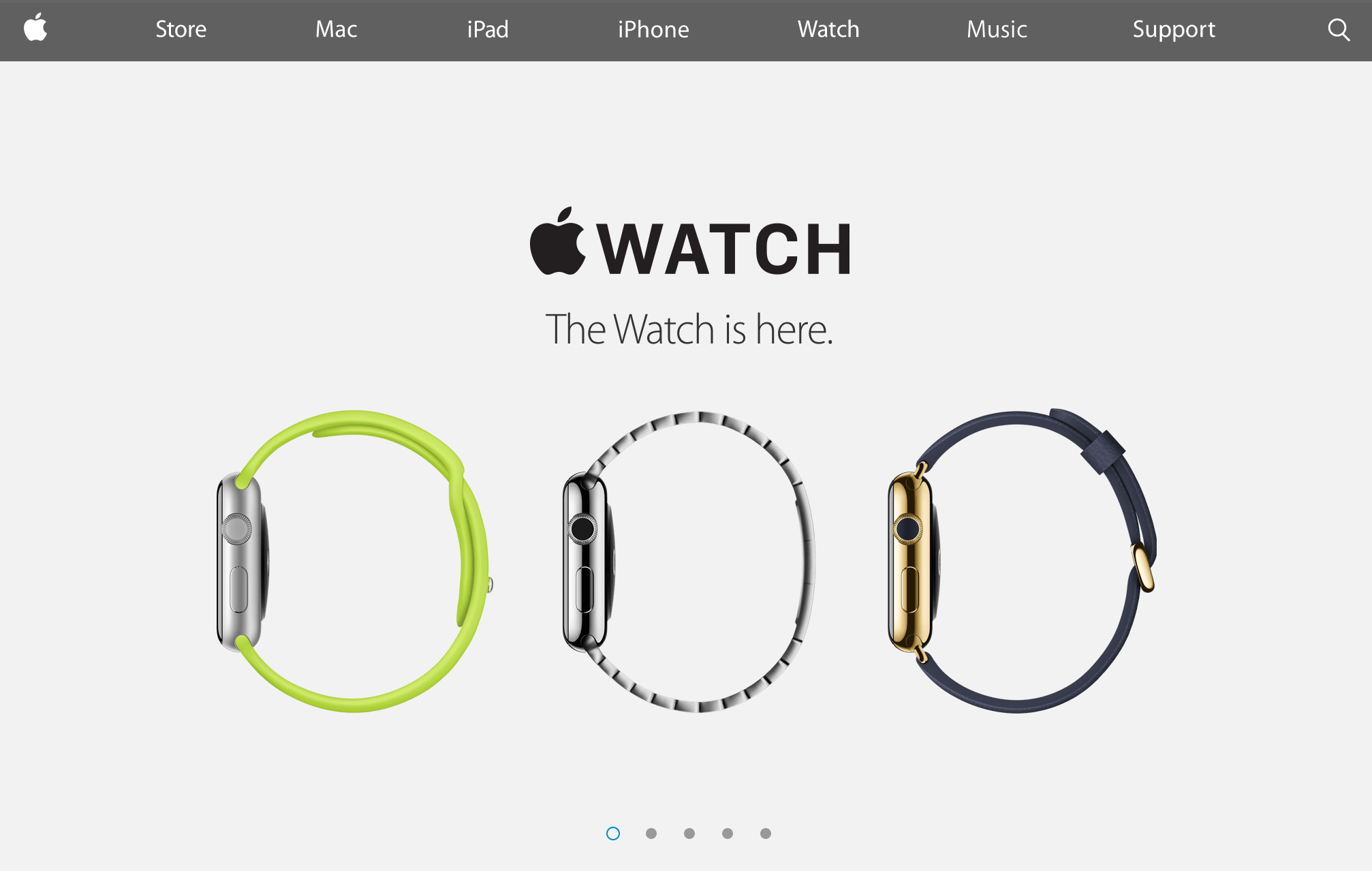 Homepage touting the Apple Watch (2015)